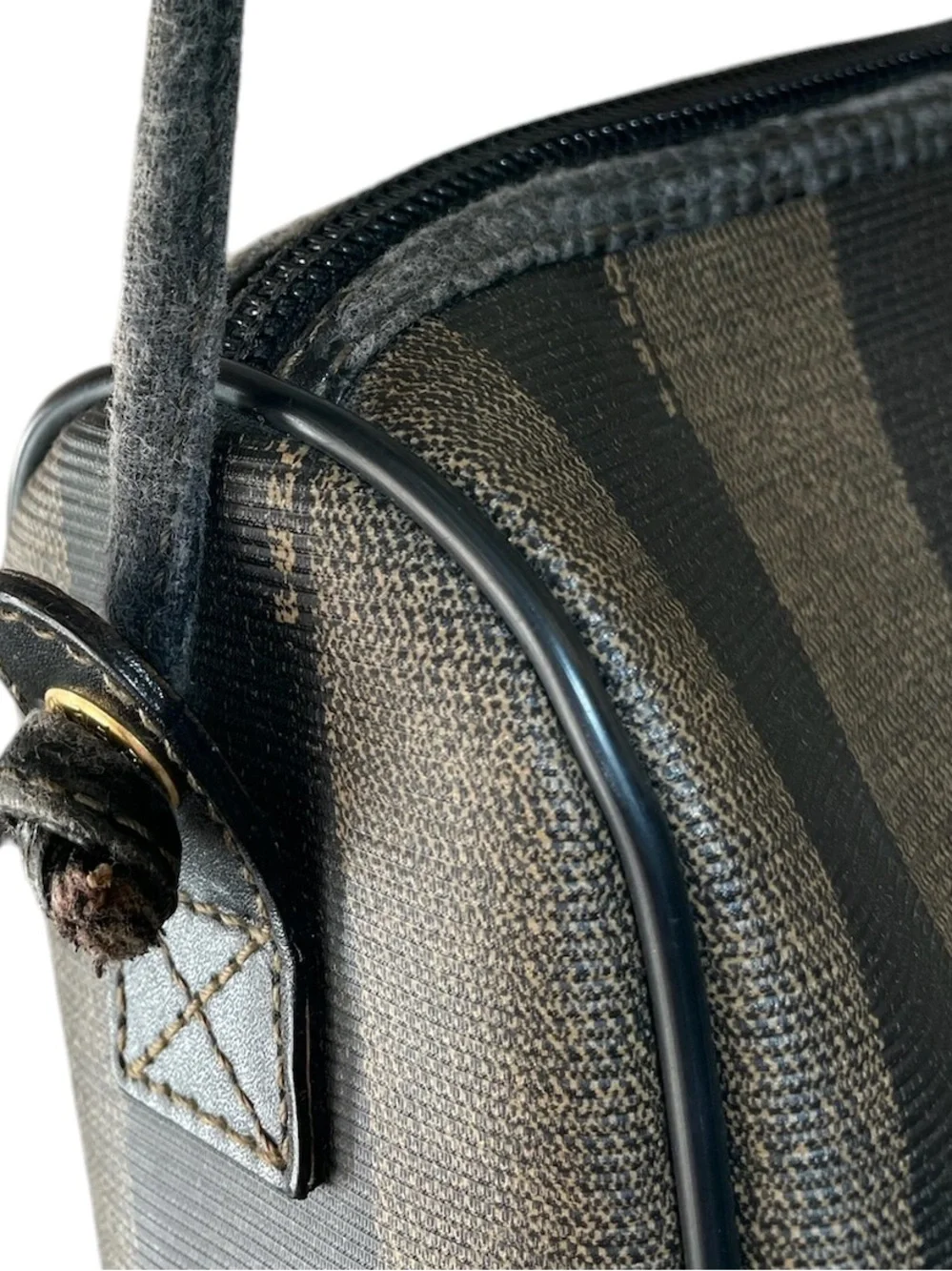 Fendi Vintage Black and Brown StripedCanvas Crossbody